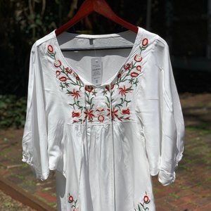 Floral Embroidered Boho Peasant Dress